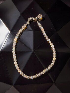 Vintage Pink pale Crystal Necklace shorter length  12 1/2 in~15 inches w chain